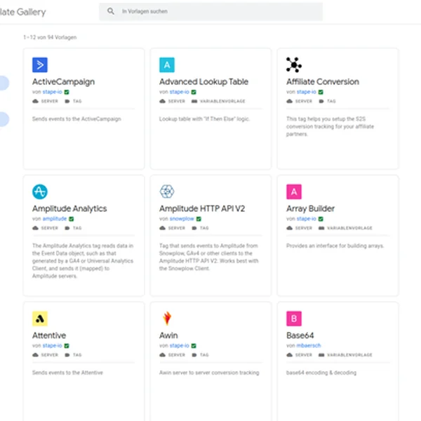 1. **Community Template Gallery Übersicht für IT-Agenturen**
   In dieser Abbildung sehen Sie die Community Template Gallery, ein wertvolles Tool für IT-Agenturen, das Vorlagen für verschiedene Plattformen wie ActiveCampaign und Amplitude Analytics bietet