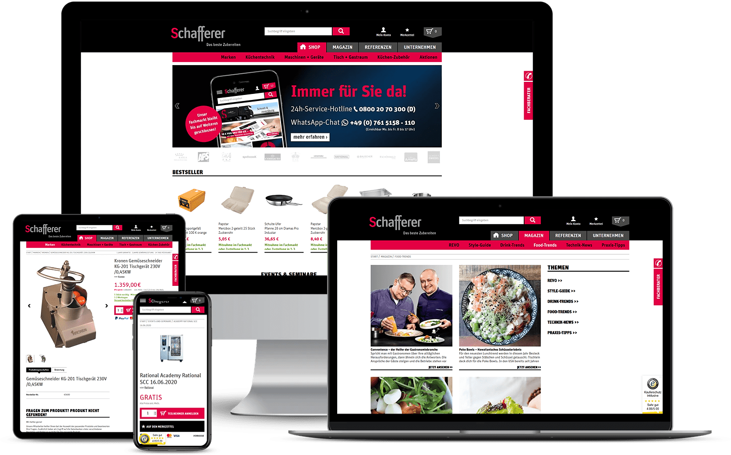 Bildbeschreibung: Eine professionelle IT-Agentur-Website wird auf verschiedenen Geräten angezeigt, darunter ein Desktop, Laptop, Tablet und Smartphone. Die mehrfache Darstellung der Website illustriert die Reaktionsfähigkeit und Anpassungsfähigkeit des We