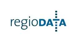 Logo von RegioData mit blauem Schriftzug; das Wort DATA hat eine vertikale, gestrichelte Linie durch das T.