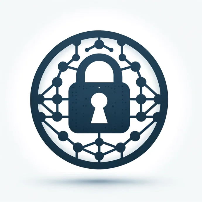 Symbol eines Schlosses in einem vernetzten Kreis, das Cybersicherheit und Schutz in digitalen Netzwerken darstellt.