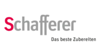 Logo von Schafferer mit grauem und rotem Text, der den Slogan „Das beste Zubereiten“ enthält.