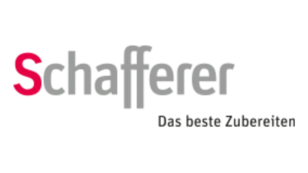 Logo von Schafferer mit grauem und rotem Text, der den Slogan „Das beste Zubereiten“ enthält.