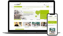 Laptop und Smartphone zeigen die Webseite genialokal.de mit Büchersuche und Buchhandlungsinformationen.
