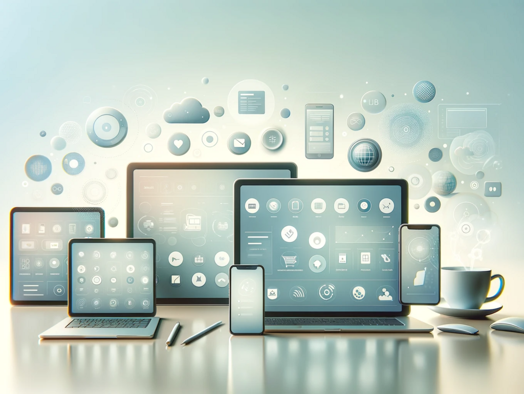 DALL·E 2023-11-28 17.52.25 - A calm and minimalist horizontal image suitable as a title image for a blog article about 'Digital Sales Tools  A Guide for Modern Sales'. The image s