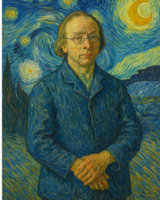 Eine Person mit Brille und hellgrünem Hemd steht vor einer Holzwand.