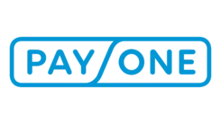 Logo mit dem Text "PAY / ONE" in blauen Großbuchstaben, getrennt durch einen diagonalen Strich.