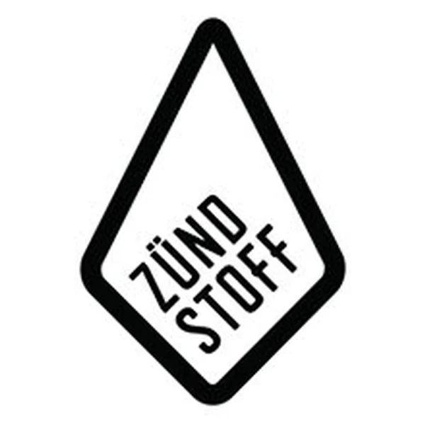 Grafik: Schwarzes Rautensymbol mit diagonalem Text "Zündstoff" in Großbuchstaben innerhalb der Raute.