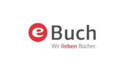 Logo mit rotem "e" und dem Text "Buch". Darunter steht "Wir lieben Bücher.".