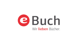 Logo mit rotem "e" und dem Text "Buch". Darunter steht "Wir lieben Bücher.".
