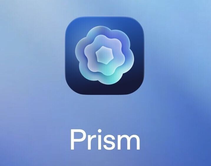 App-Symbol von "Prism" mit stilisiertem, geometrischem Blumen-Design auf blauem Hintergrund.