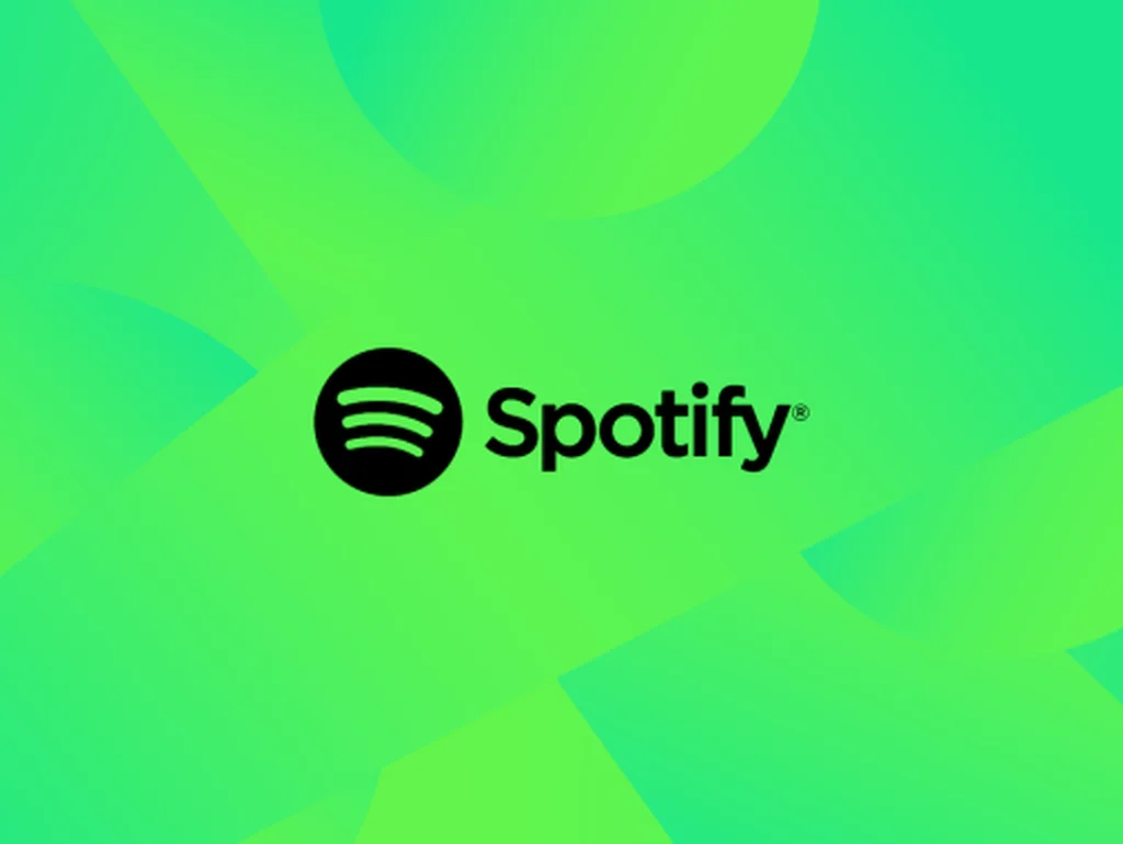 Spotify-Logo in Schwarz auf grünem Hintergrund mit leichten geometrischen Mustern.