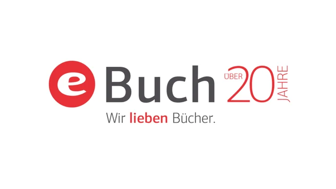 Logo von eBuch mit rotem "e" und Text "über 20 Jahre. Wir lieben Bücher".