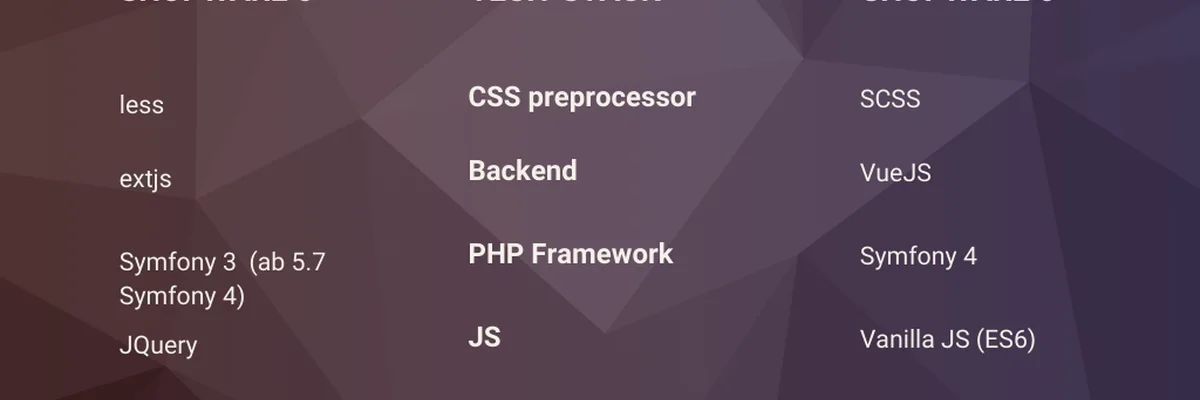 Vergleichende Darstellung der Tech-Stacks von Shopware 5 vs. Shopware 6