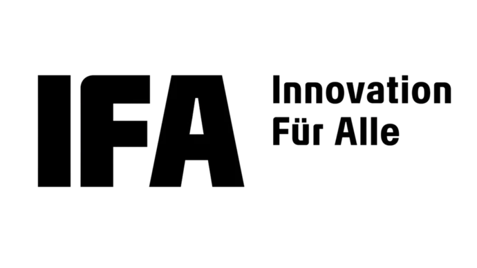 Schwarzes "IFA" Logo mit Slogan "Innovation Für Alle" auf weißem Hintergrund.