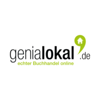 Logo von genialokal.de, grüner Pin mit Haus-Symbol, Text: „echter Buchhandel online“.
