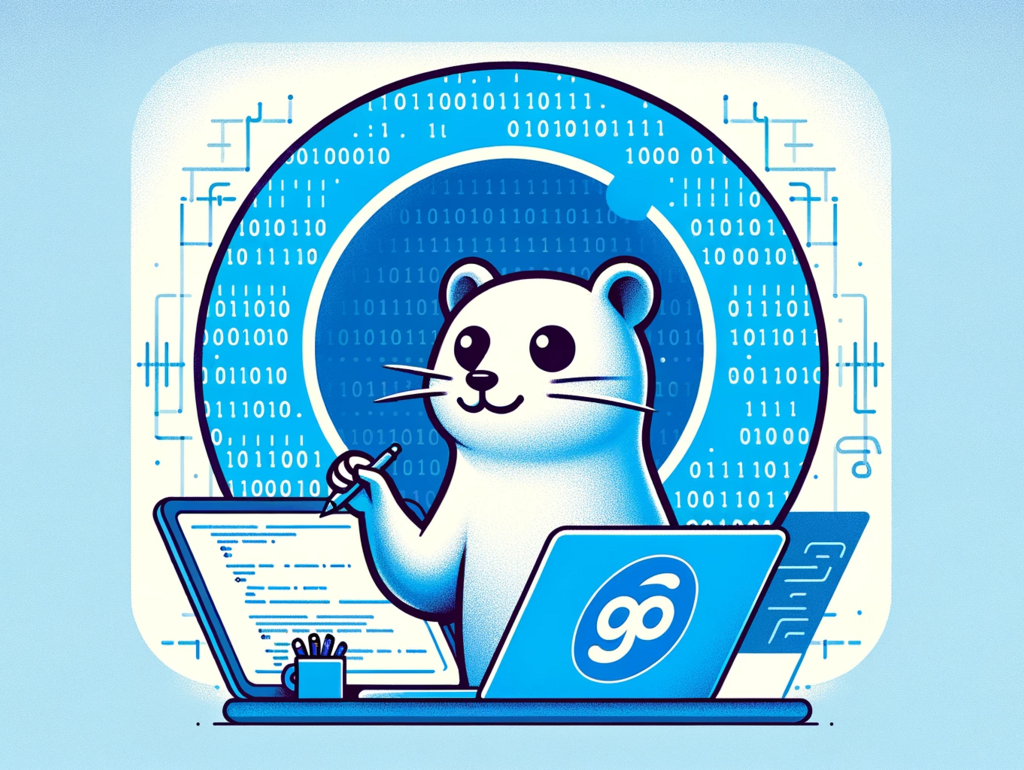 DALL·E 2023-11-06 08.39.19 - Design a blog header image centered around the programming language  GO  or  Golang . Incorporate the official Gopher mascot of Go, ensuring it closel