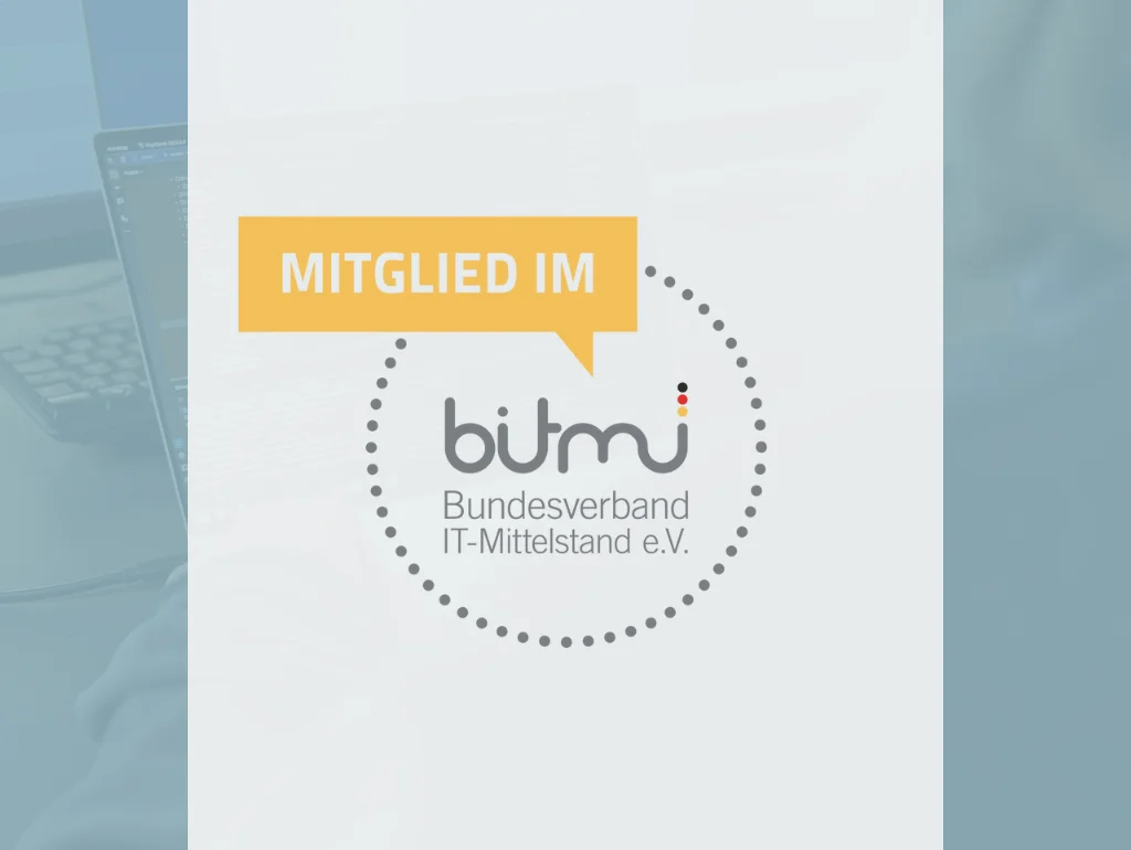 Logo des Bundesverbandes IT-Mittelstand e.V. mit "Mitglied im" in einem gelben Sprechblasen-Design auf neutralem Hintergrund.