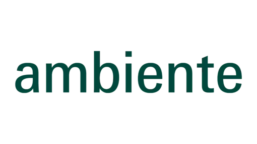 Textlogo "ambiente" in dunkelgrüner Schrift auf weißem Hintergrund.