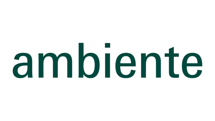 Textlogo "ambiente" in dunkelgrüner Schrift auf weißem Hintergrund.