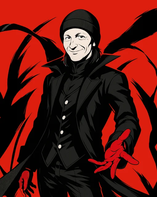Person mit Mütze und Jacke steht vor weißer und brauner Holzrückwand, lächelnd in die Kamera blickend.