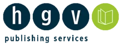 Logo von HGV Publishing Services mit den Buchstaben h, g, v in blauen Kreisen und einem grünen Kreis mit Buchsymbol.
