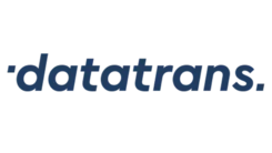 Logo von Datatrans mit dem Slogan "Swiss E-Payment Competence" in blauer Schrift auf weißem Hintergrund.